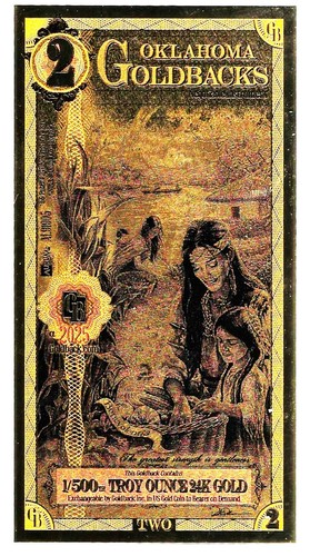 Oklahoma Alpha 2 Goldback 2025 Aurum Gold Foil Note 1/500 oz 24KT Serial #