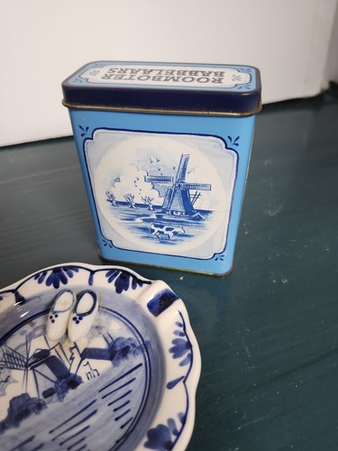 Lot Of Delft Trinkets Ashtray Trinket Box Tin And Shoes - Picture 4 of 6