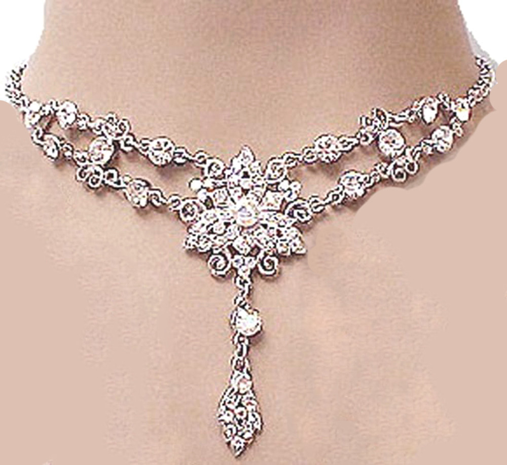 710 Bridal Vintage Victorian Clear AB Swarovski Crystal Elements Necklace Set