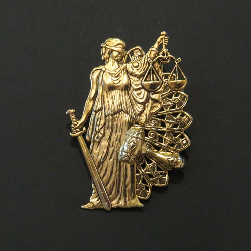Attorney Pin Brooch 24 Kt Gold  Plate Lawyer Lady Justice Scales Gavel Counselor - Picture 2 of 6