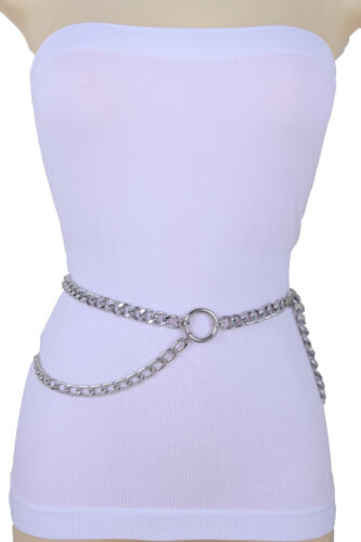 Womens Hip Silver Metal Chain Night Club Party Belt Circle Ring Plus Size XL XXL - Picture 8 of 12