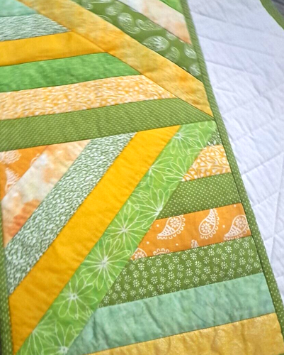 Quilted Table Runner Green Orange Patchwork Yellow Paisley Handmade 59x10.5 - Picture 2 of 4