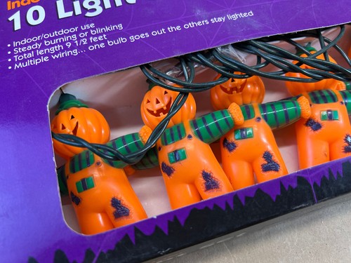 Trick Or Treat Scarecrow Pumpkin Lite Set Halloween blow mold string lights - Picture 2 of 14