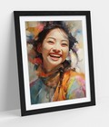PAINTERLY PORTRAIT OF SMILING ASIAN WOMAN 3 -FRAMED ART POSTER PAPER PRINT