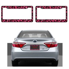 New 2pcs Pink Leopard Print Car Truck Suv Van License Plate Frames Made In Usa New 2pcs Pink Leopard Print Car Truck Suv Van License Plate Frames Made In Usa