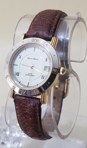 HUGO MAXX Analog Quartz Watch Cream Dial Brown Leather Band...NEW BATTERY - Picture 6 of 9