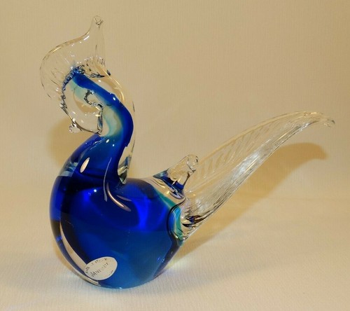 HERMOSA FIGURA DE PÁJARO EXÓTICO DE CRISTAL ARTÍSTICO DE MURANO AZUL/CLARO SOMMERSO ITALIA - Imagen 1 de 7