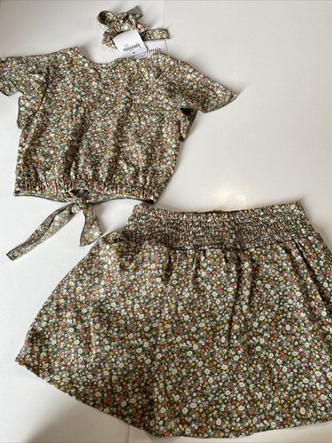 Speechless Girls Sz 12 Green Floral Skort/Crop Top Scrunchie 3 Pc Set Outfit - Picture 7 of 12