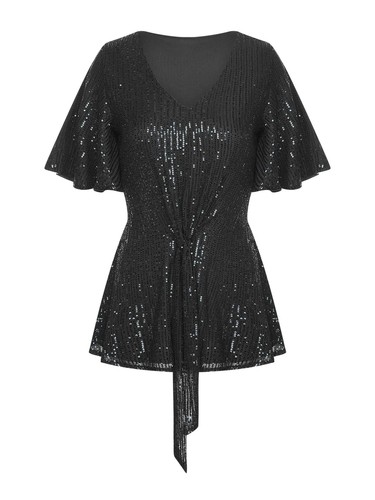 Damen Shirts Reise Top Büro Bluse Glitzer V-Ausschnitt Arbeit glänzend Strand Pailletten - Bild 101 von 135