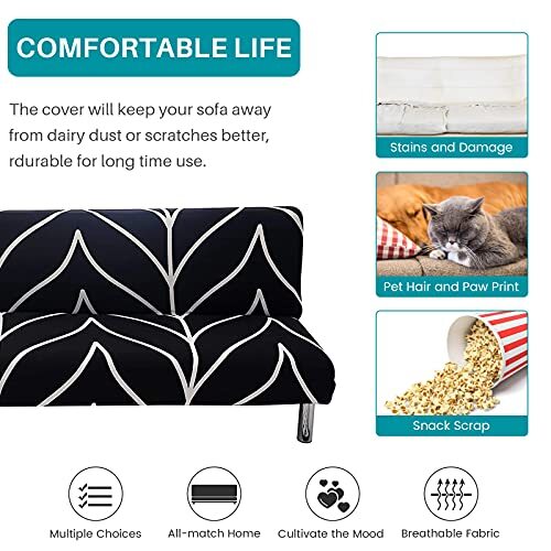 Beacon Pet Stretch Sofa Slipcover Armless Futon Cover Printed  Assorted Colors  - Picture 99 of 268