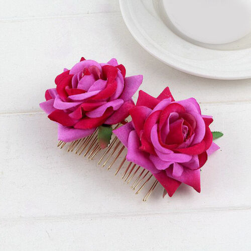 Women Double Artificial Rose Flower Hair Clip Fork Comb Wedding Bridal Hairpin - Picture 19 of 36