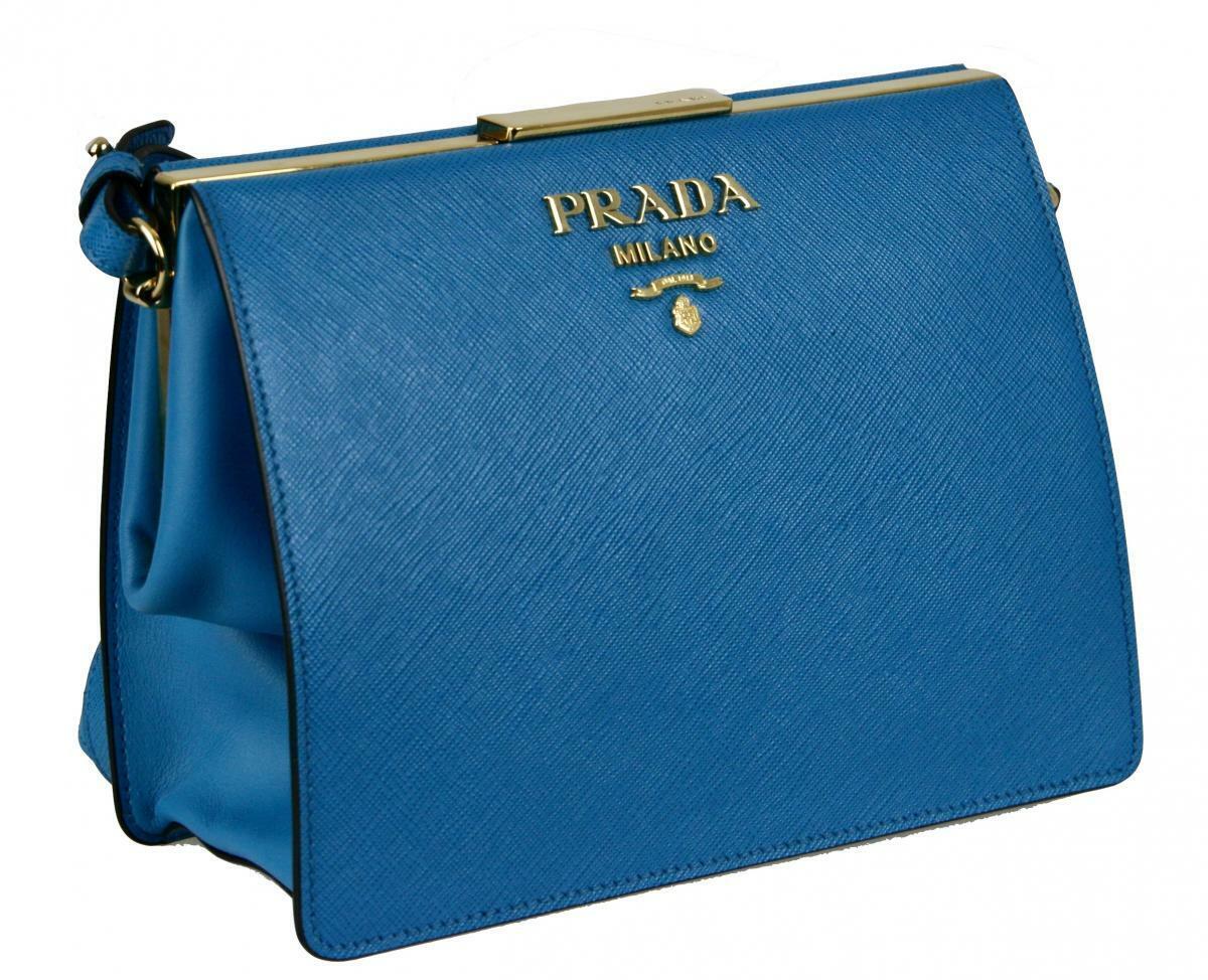 Prada Saffiano Leather Blue Clutch Bag