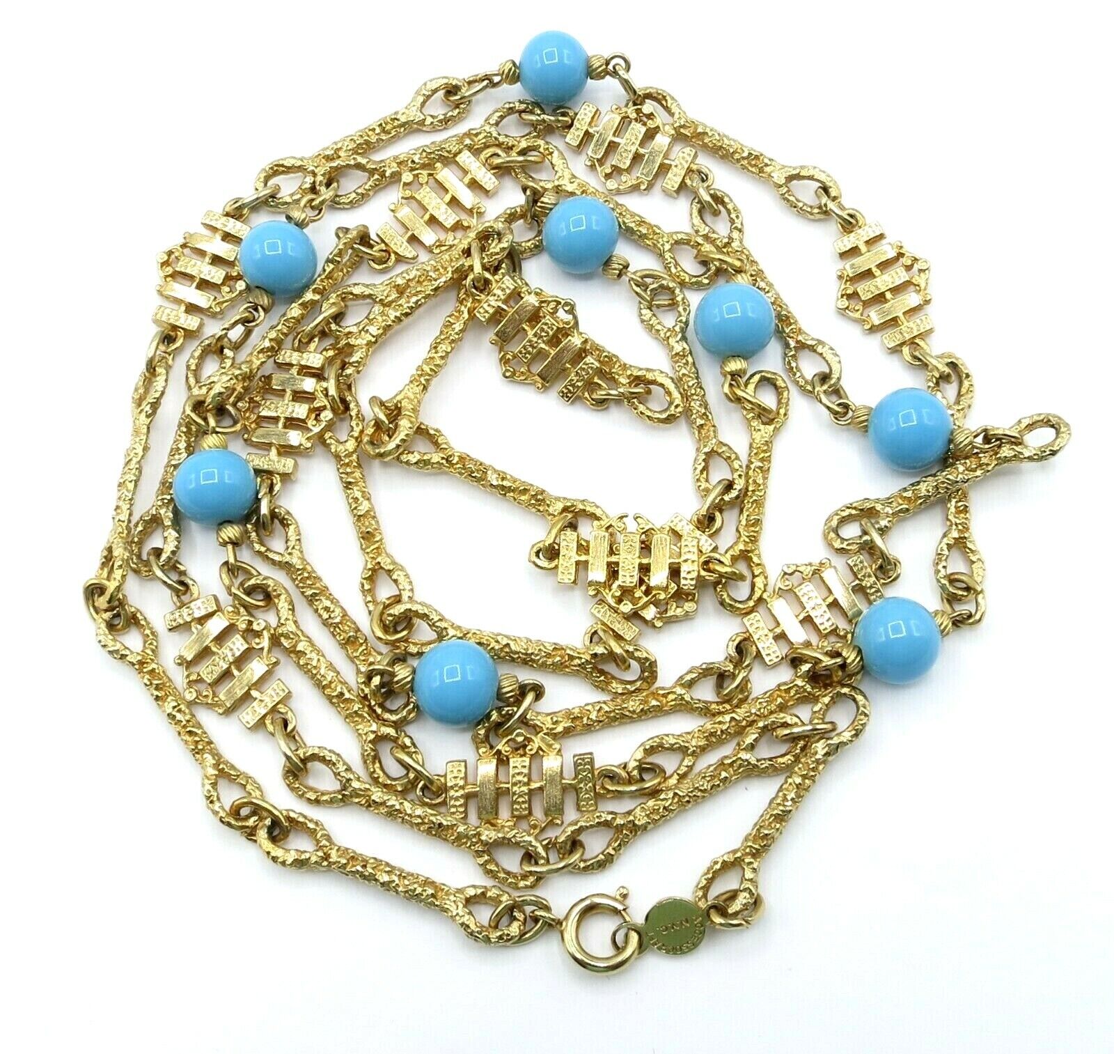 Accessocraft Goldtone Blue Glass Bead Long Chain … - image 1