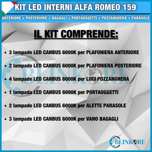 KIT LED INTERNI ALFA ROMEO 159 SW CONVERSIONE COMPLETA CANBUS BIANCO GHIACCIO - Foto 2 di 2