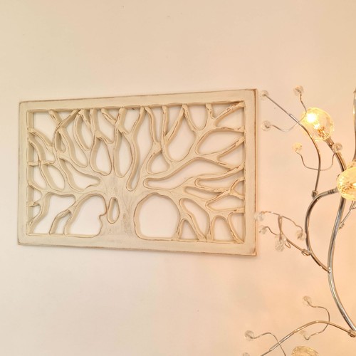 Bohemian Decorative Wall Art Sculpture Room Decore Headboard Distressed White - Picture 3 of 10