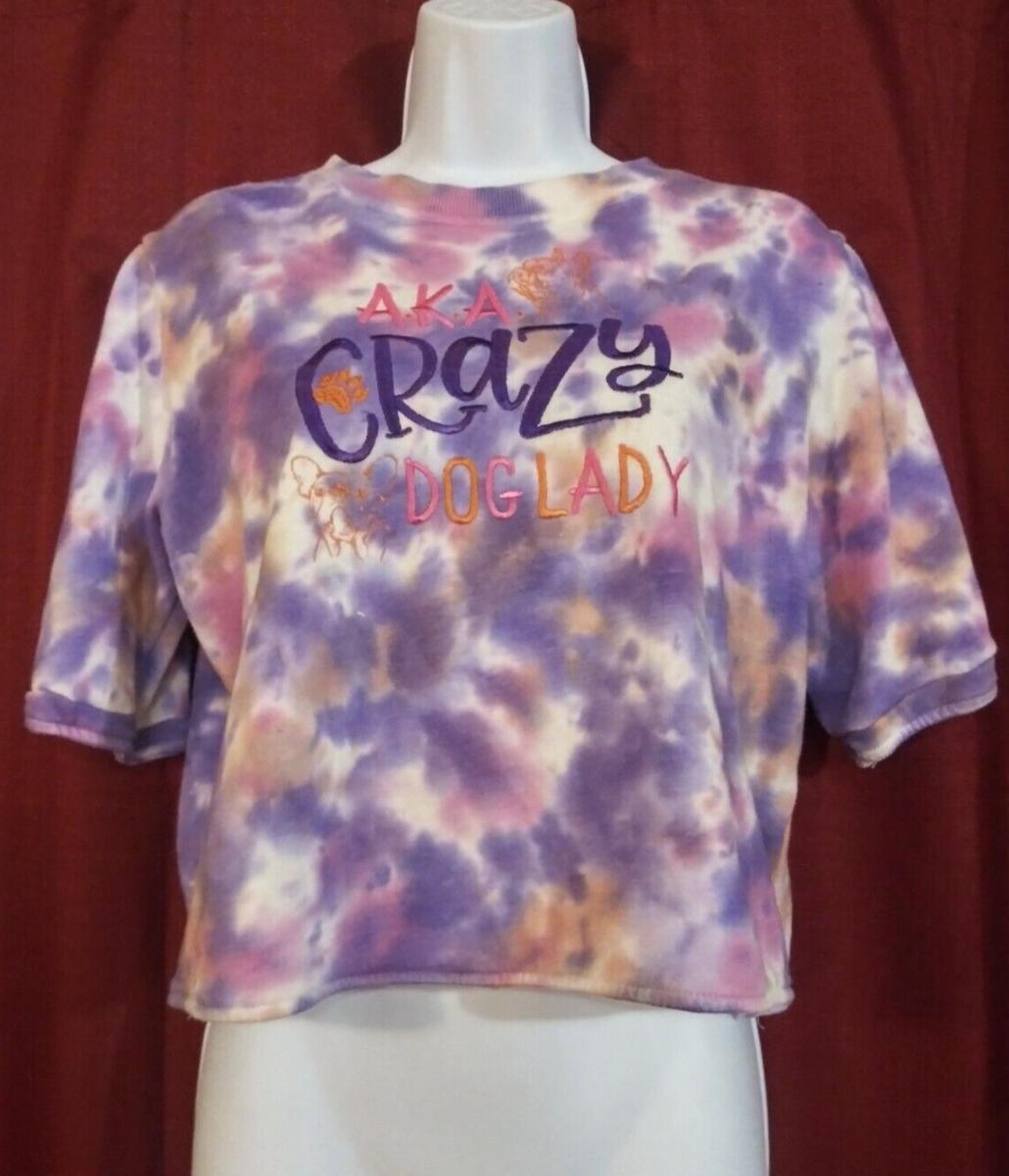 Elizabeth and James grapic front back cropped shirt sz m tye dye