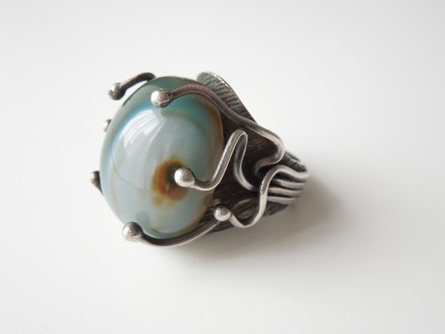Solid Silver Ring Agate Cabochon 22.3 g/Gr.57 - Picture 2 of 9