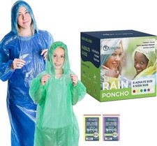 Lingito Rain Ponchos - Emergency Drawstring Hood Poncho for Children and Adults