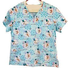Frosty the Snowman Movie Scrub Top Womens Size Large Christmas Let it snow