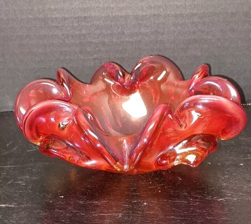 Vtg MCM Murano Barovier Toso Art Glass Ruffled Sommerso Amberina Bowl Ashtray - Picture 7 of 9