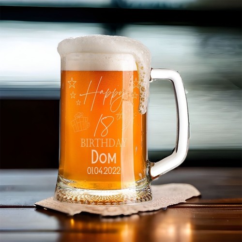 Personalised 18th Birthday Pint Beer Tankard Glass With Stars TNK-24 - Picture 4 of 7