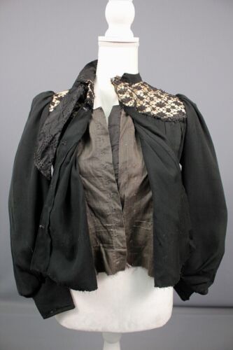 VTG Women's Antique Edwardian Late 1800s Early 1900s Black Wool Jacket Sz XS/S - Picture 2 of 12