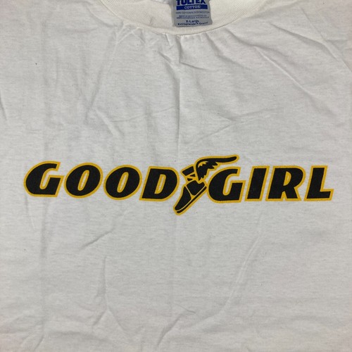 Vintage Tultex Shirt Mens XL White Goodyear Parody Good Girl Funny Humor 90s Tee - Picture 3 of 9