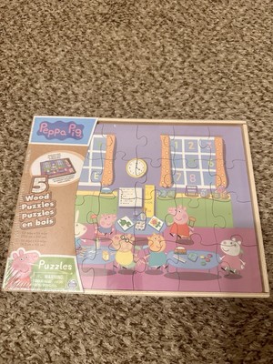 Peppa Pig Wooden Storage Box with 5 Puzzles Brand New Sealed 