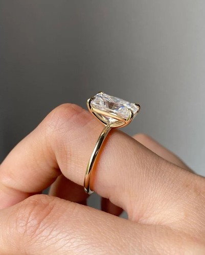 3Ct Radiant-Cut Real Moissanite Solitaire Engagement Ring 14k Yellow Gold Plated - Picture 3 of 3