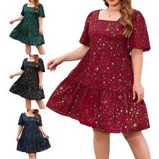 Women Clubwear Beach Dress For Curvy Costume Maxi Metallic Stars Printed Party