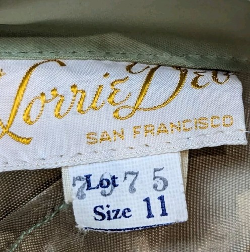 Vintage 1950s Lorrie Deb Moss Green Satin Party Dress Back Bow Fit n Flare Sz 11 - Picture 9 of 12