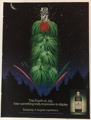 Tanqueray Gin Fourth of July Fireworks 1989 Vintage Print Ad 8x11In. Wall Decor