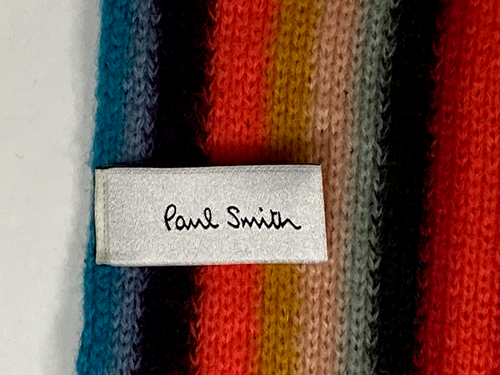 Paul Smith Schal 100 % Wolle Double Face Orange Künstler Multi Streifen Fransen Neu mit Etikett Neu - Bild 5 von 8