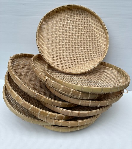 Vintage Thai Handicraft Round Shape Multipurpose Tray Bamboo Large Basket Sz 18" - Picture 69 of 72