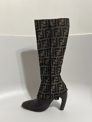 Vtg Fendi Brown Zucca Boots 36.5 - Picture 3 of 24
