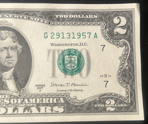 $2 Fancy Serial Number Trailing Birthday Year Note 1957 G29131957A Series 2017A