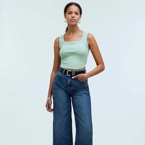 Camiseta sin mangas corta acanalada Madewell cuello cuadrado sin mangas informal verde XS - Imagen 1 de 7