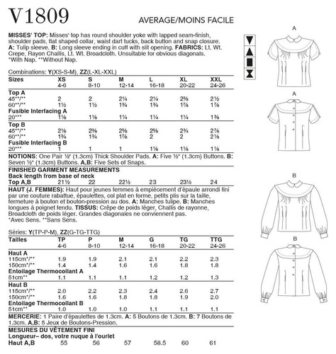 Vogue Top Misses patrón de costura V1809 - Imagen 2 de 6