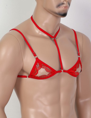 UK Men Crossdress Lingerie Sissy Sheer Lace Training Bra Bralette Tank Vest Tops - Picture 58 of 126