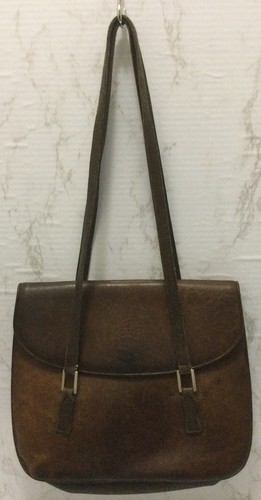 Vintage Mark Cross Brown Distressed Leather Shoulder Bag 1990s