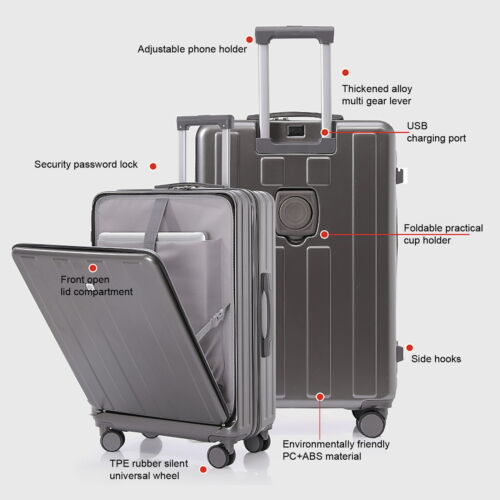 Carry On Luggage with Cup Holder and USB Type-C Charge Port, 20 inch Suitcase - Picture 11 of 18