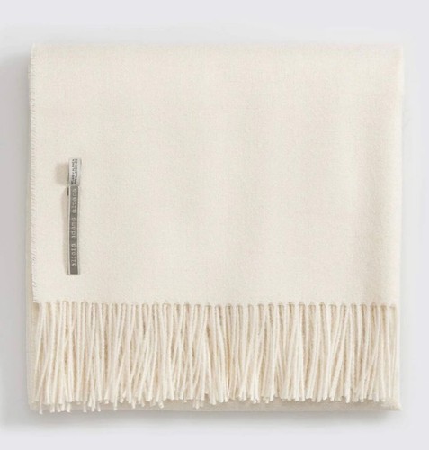 Coperta Alicia Adams misto lana alpaca con frange canyon beige avorio crema nuova con etichette - Foto 2 di 6