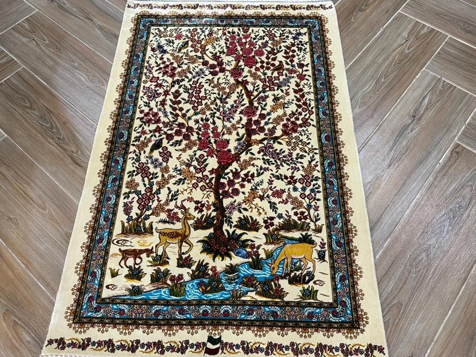 Alfombra de seda de alta calidad oriental colgante de pared alfombra de seda ilustrada alfombra 90 x 59 cm Foto 2 de 4