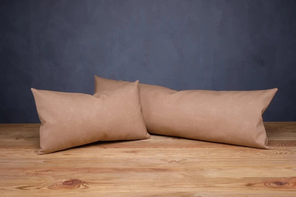 HANDMADE Faux Leather Extra Long Lumbar Throw Pillow Cover Camel Tan Brown 12x36 - Image 2 of 4