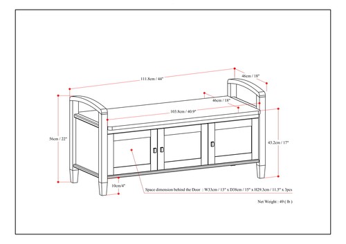 Warm Shaker SOLID WOOD 44 inch Wide Transitional Entryway Storage Bench - Picture 40 of 48