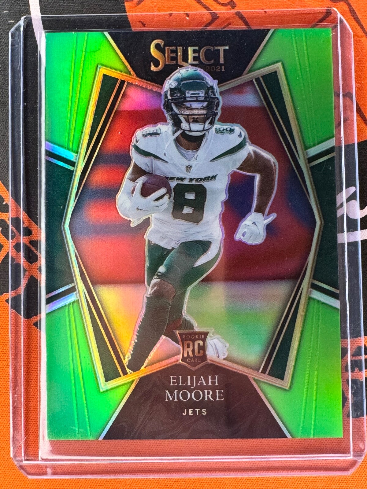2021 SELECT PREMIER LEVEL ROOKIE NEON GREEN ELIJAH MOORE RC /49 Jets #156 SP