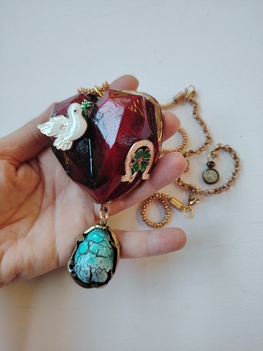 Pendaglio Cuore Rosso Gioiello Lusso Collana Donna Pendente Bigiotteria Colomba - Foto 8 di 24