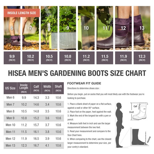 HISEA Unisex Ankle Rain Boots Adjustable Closure Yard Garden Farm Mud Barn Chore - Picture 46 of 53