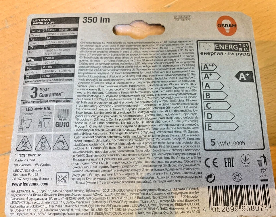 OSRAM LED STAR PAR16 50 36° GU10  4,3W=50W 15Years WARM WEIß MADE IN GERMANY !!! - Bild 2 von 2