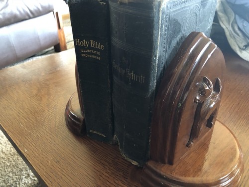 Vintage Solid Walnut Bullet Shaped Bookends W/ Toy Horse On The Ends - Picture 6 of 6